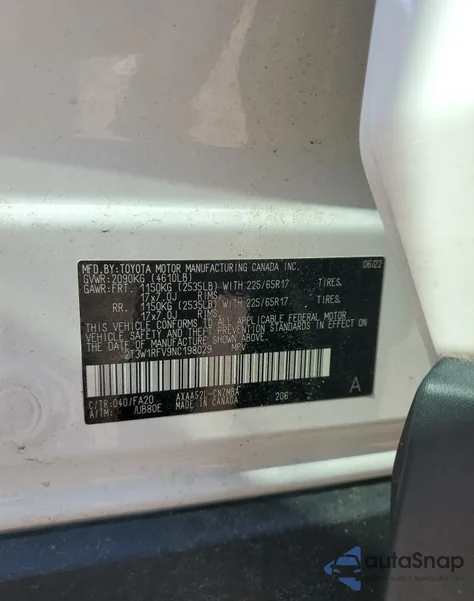 2022 Toyota Rav4 Xle z USA, uszkodzony, nr VIN 2T3W1RFV9NC198029